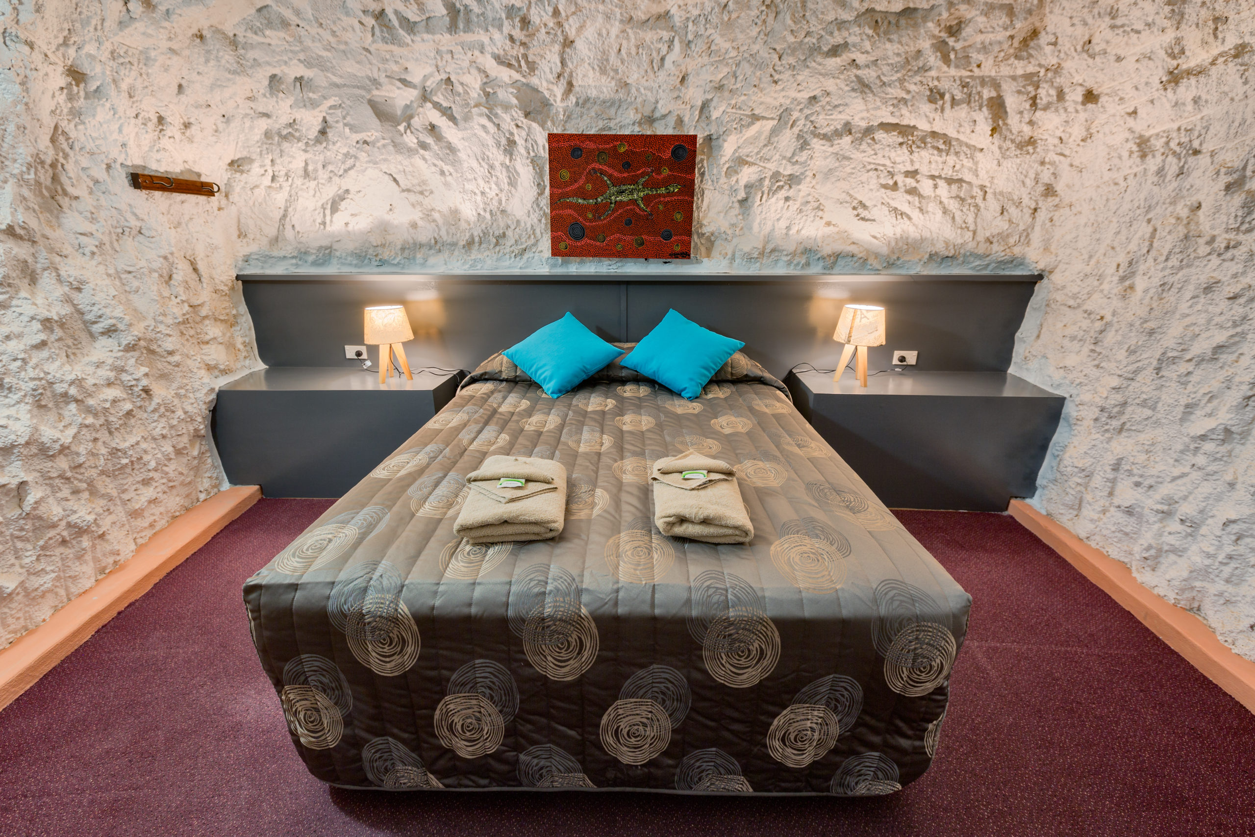 Underground motel room carved into the rock at White Cliffs