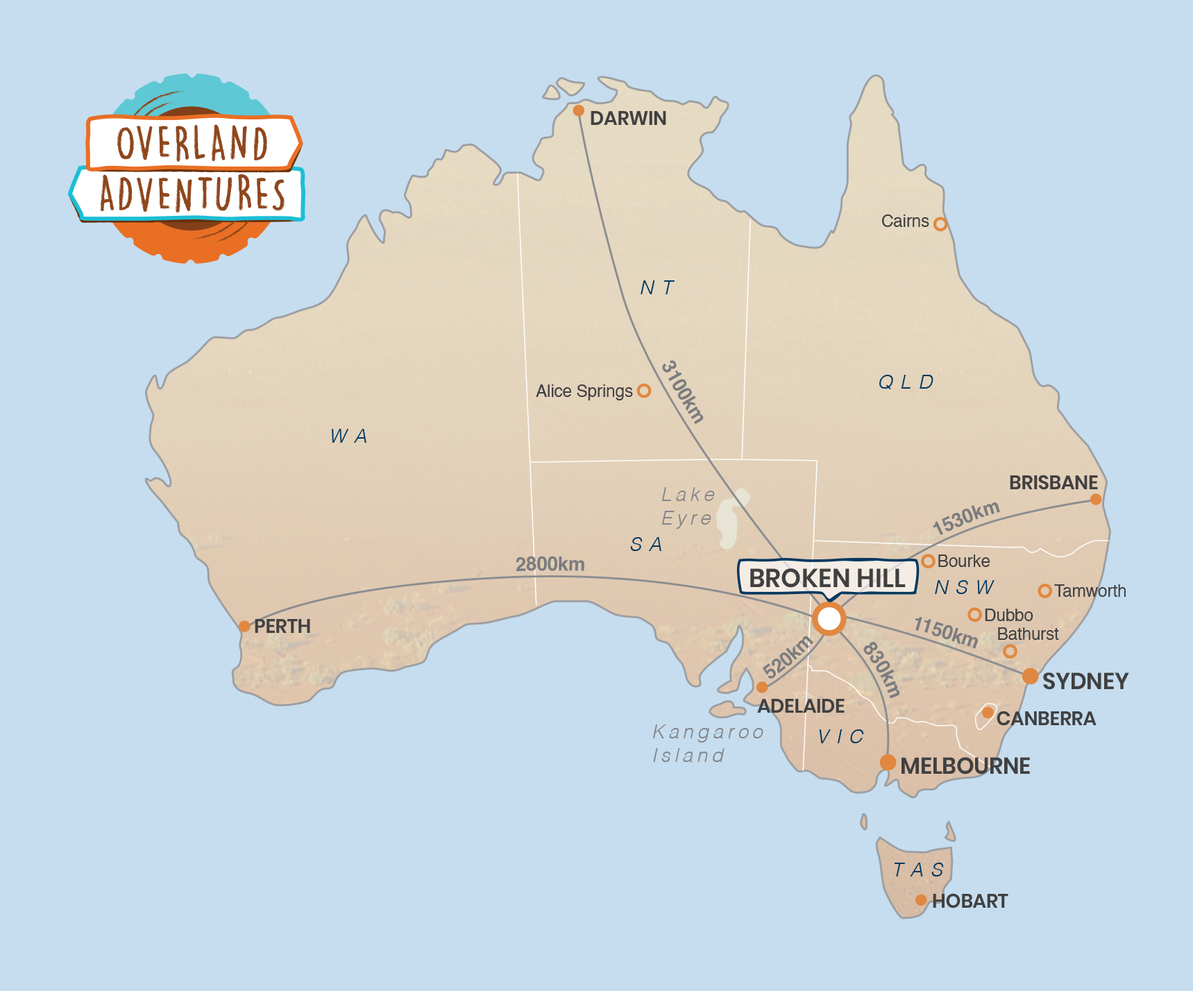 Map of Australia with Broken Hill marked
