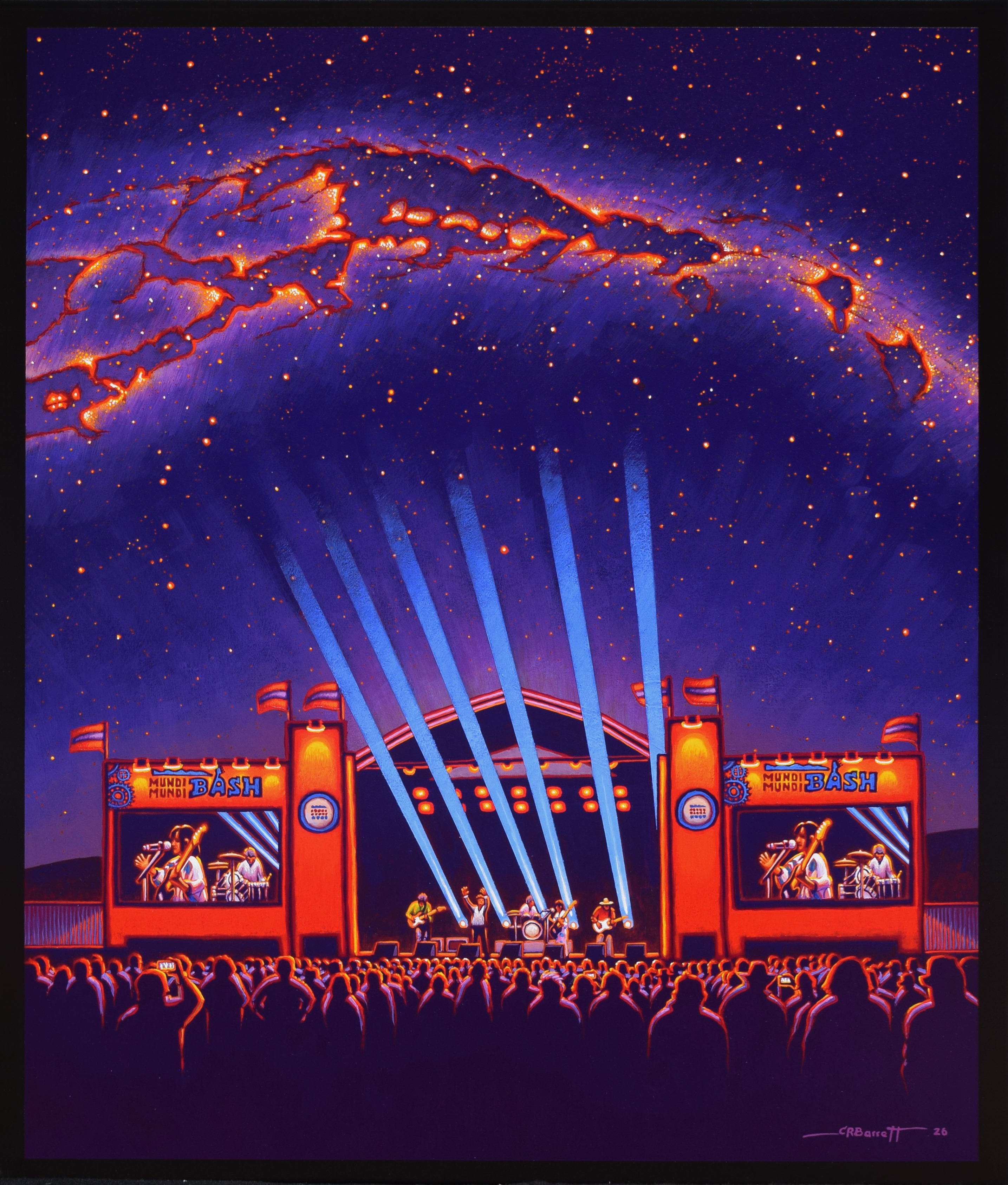 The Stars of the Mundi Mundi Big Bash artwork: a stage under a starry sky