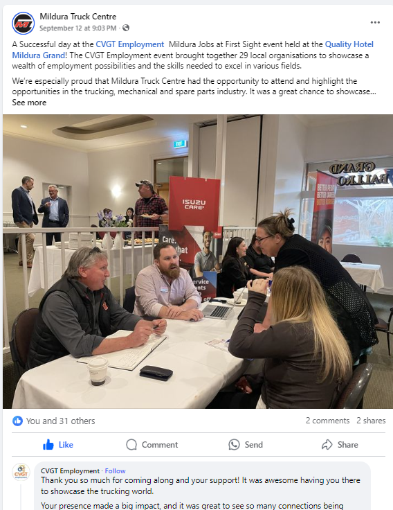 Image from the article: Social Media Management for Mildura Truck Centre