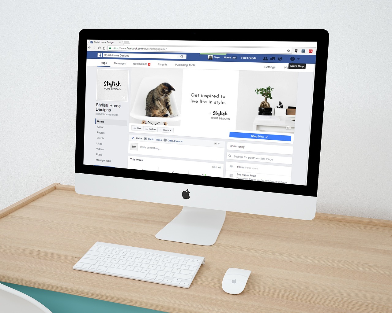 Desktop computer showing a business Facebook page